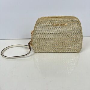 Anne Klein Raffia Clutch Bag Zip W/ Wrislet Ankle Strap Woven Bag